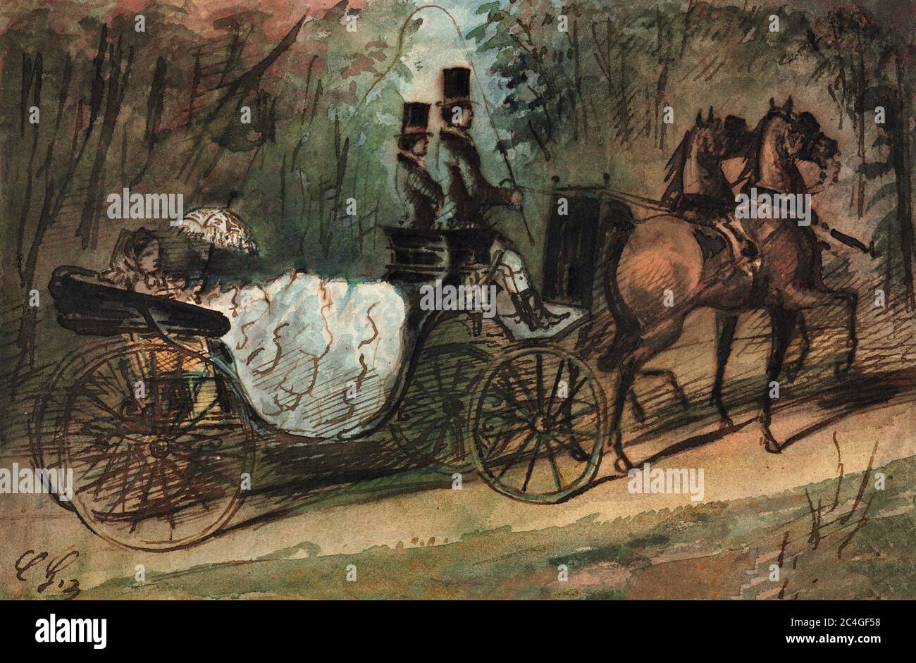 Carriage in the Bois de Boulogne by Constantin Guys, 1800s Stock Photo