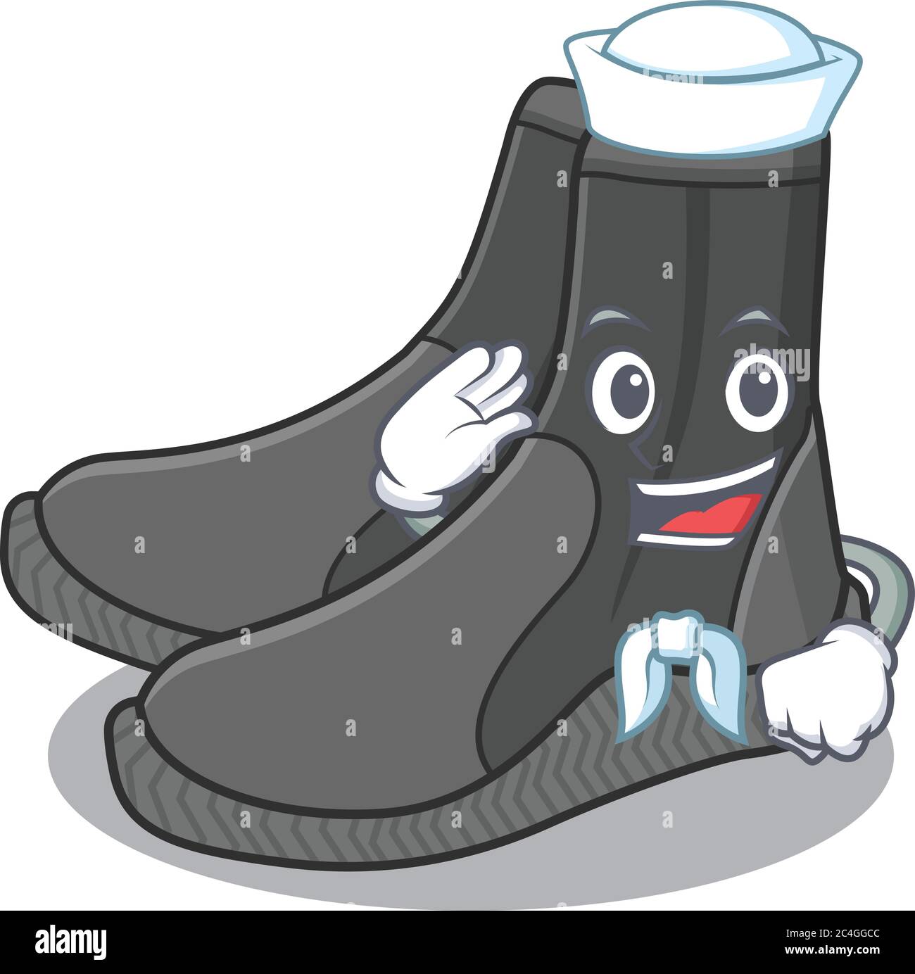 A brave sailor caricature design style of dive booties ready to sail ...