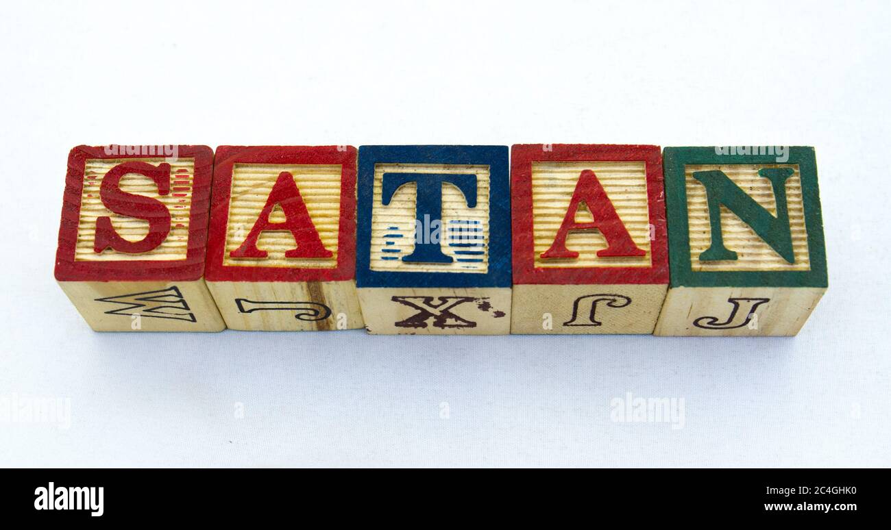 Satan Blocks The term satan visually displayed on a clear background using colourful ...