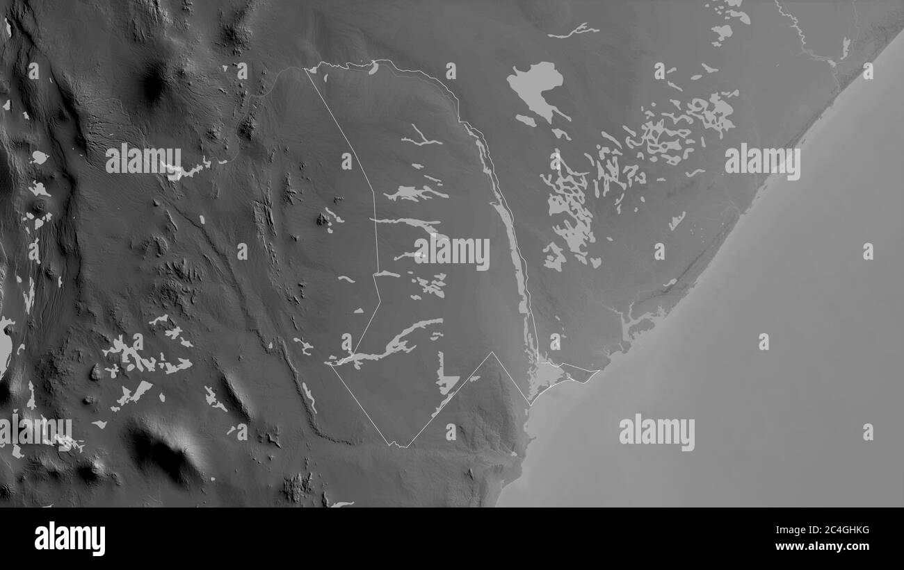 Tana River, county of Kenya. Grayscaled map with lakes and rivers ...