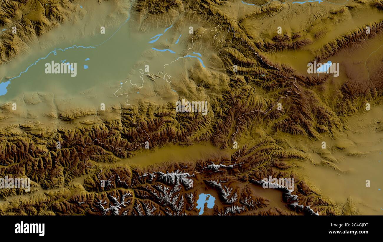 Osh, province of Kyrgyzstan. Colored shader data with lakes and rivers ...