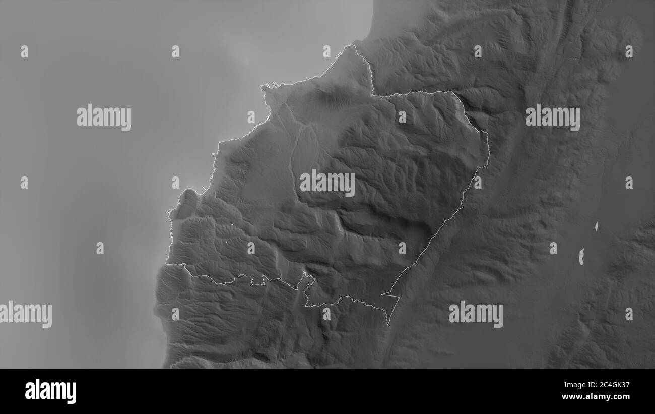 North, governorate of Lebanon. Grayscaled map with lakes and rivers ...