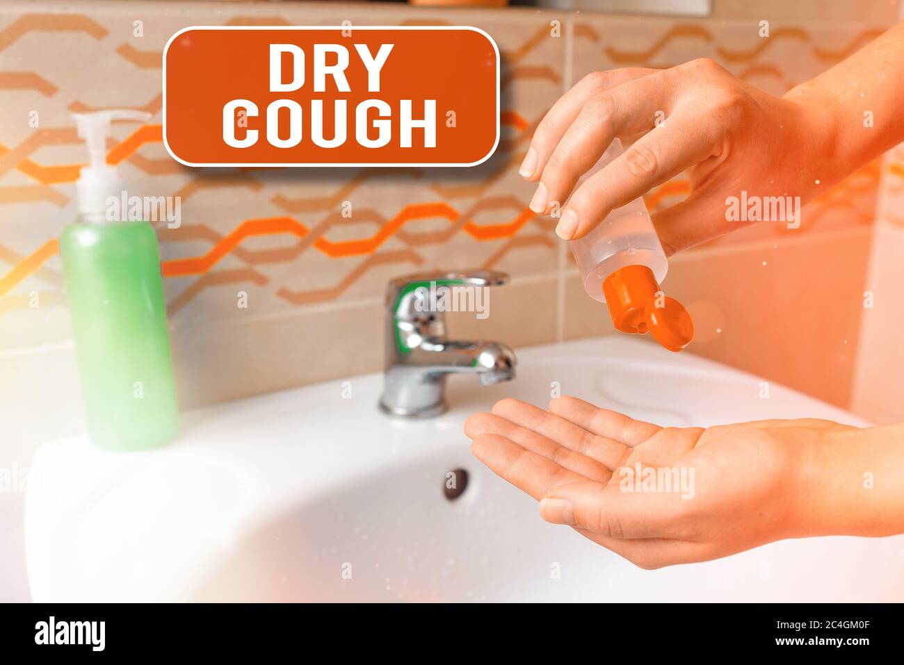 Conceptual hand writing showing Dry Cough. Concept meaning cough that