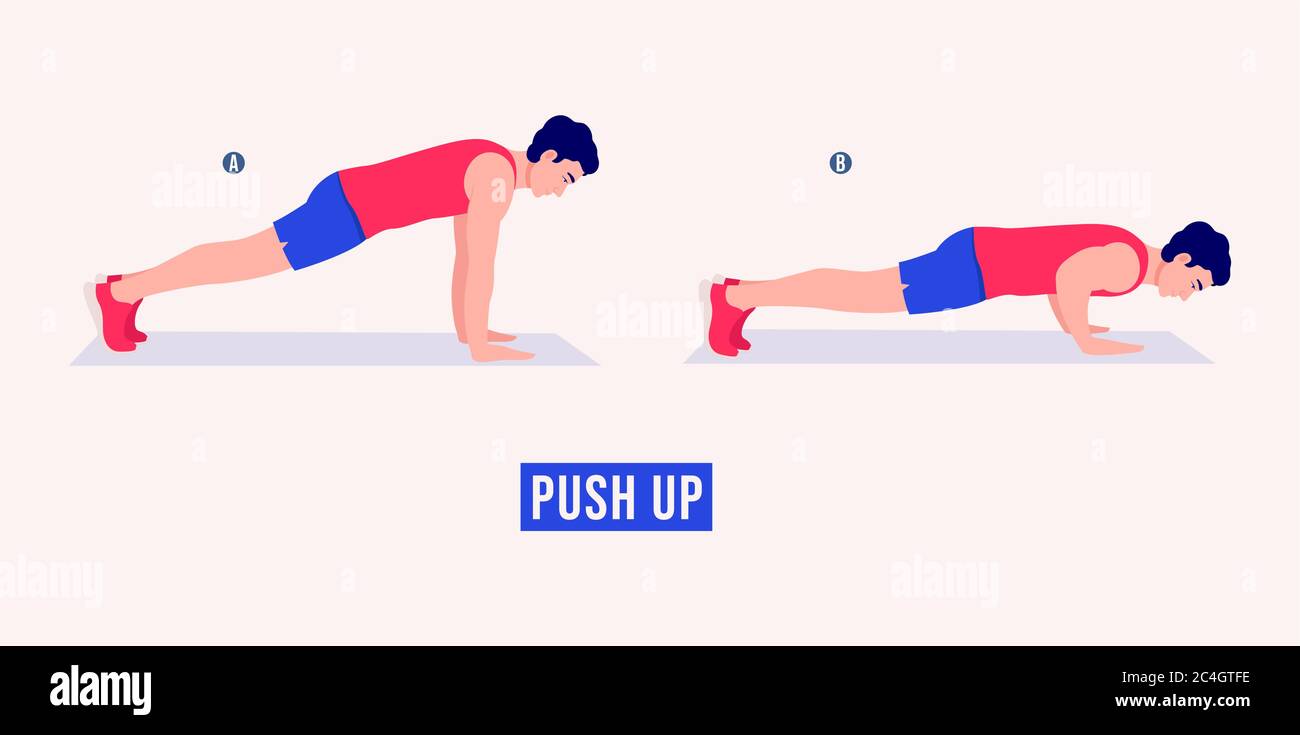 Men doing Push Up exercise, Men workout fitness, aerobic and exercises.  Vector Illustration Stock Vector Image & Art - Alamy