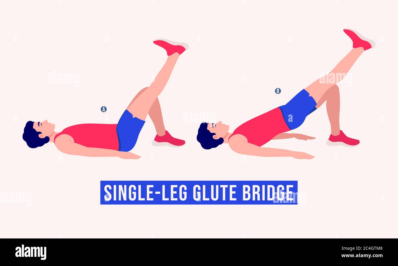Men doing Single Leg Glute Bridge.eps exercise, Men workout fitness, aerobic and exercises. Vector Illustration. Stock Vector
