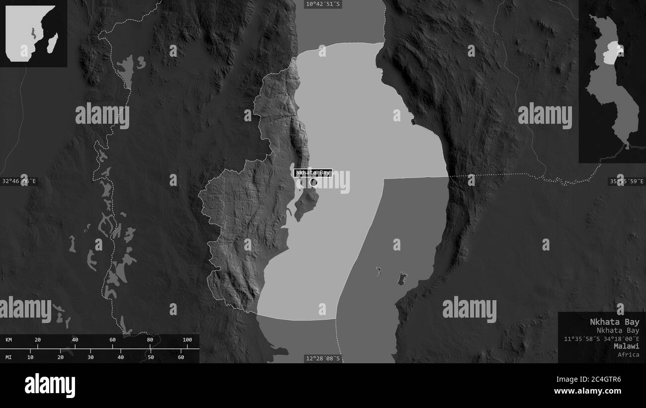 Nkhata Bay Malawi Map Nkhata Bay, District Of Malawi. Grayscaled Map With Lakes And Rivers. Shape  Presented Against Its Country Area With Informative Overlays. 3D Rendering  Stock Photo - Alamy
