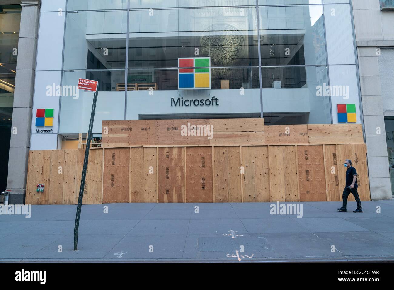 New York, NY June 26, 2020 General view of boarded Microsoft store