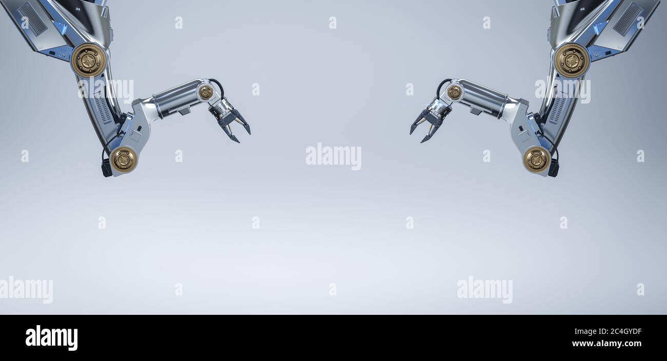 3d rendering metallic robotic arms with blank space on white background Stock Photo
