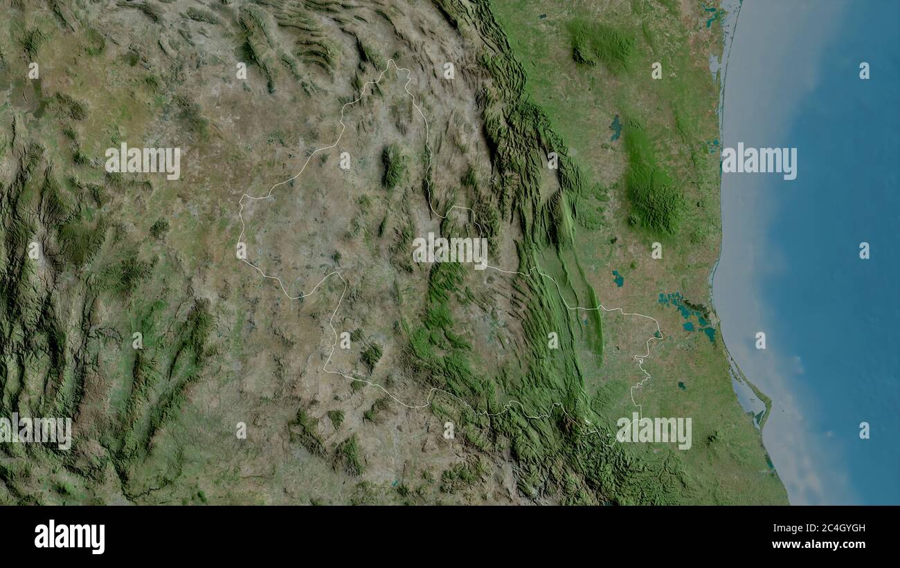 San Luis Potosí, state of Mexico. Satellite imagery. Shape outlined against its country area. 3D rendering Stock Photo