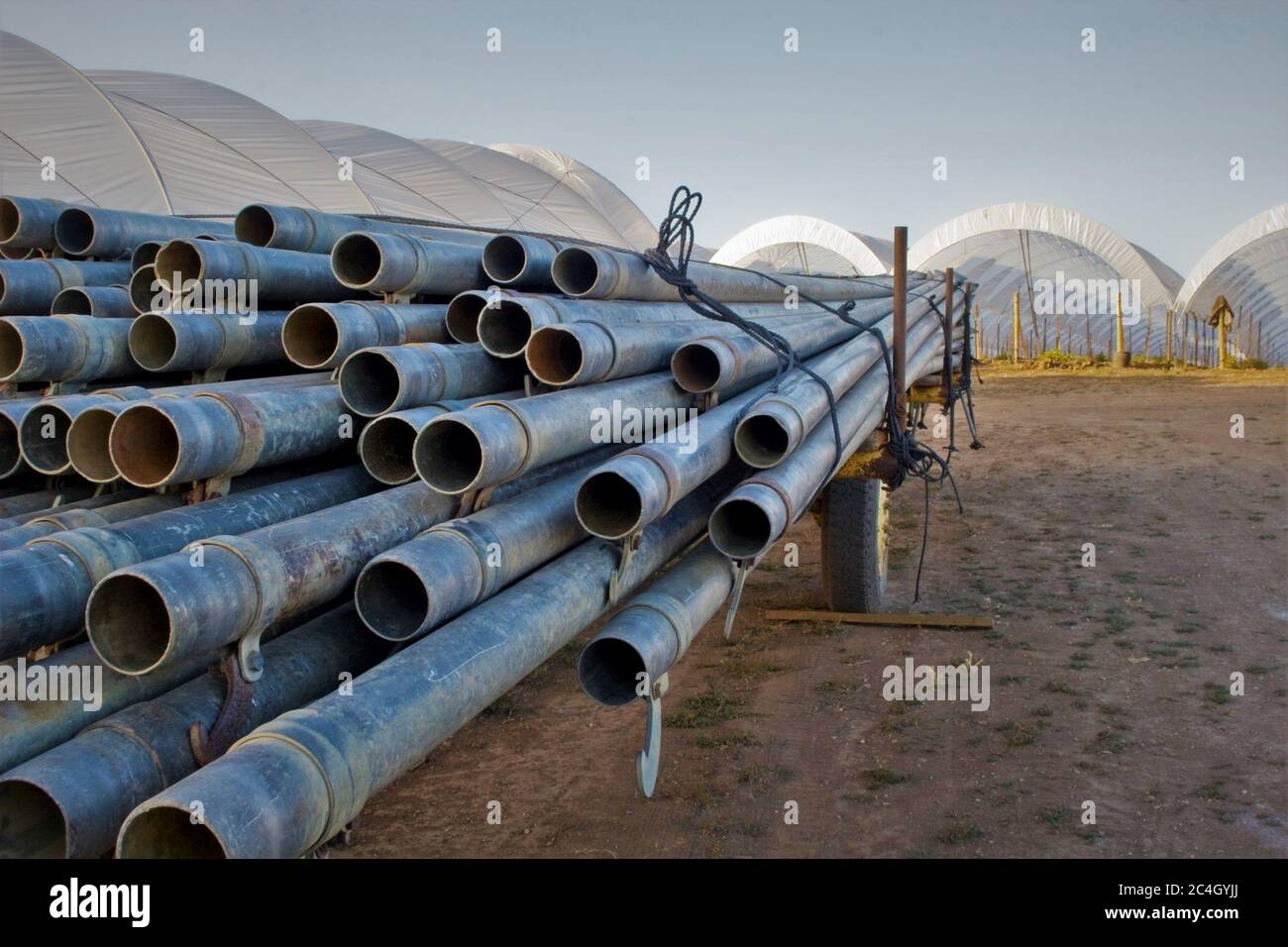Pipes for farming irrigation on drought stricken California - for veggies and other food for sale into Los Angeles and other cities Stock Photo