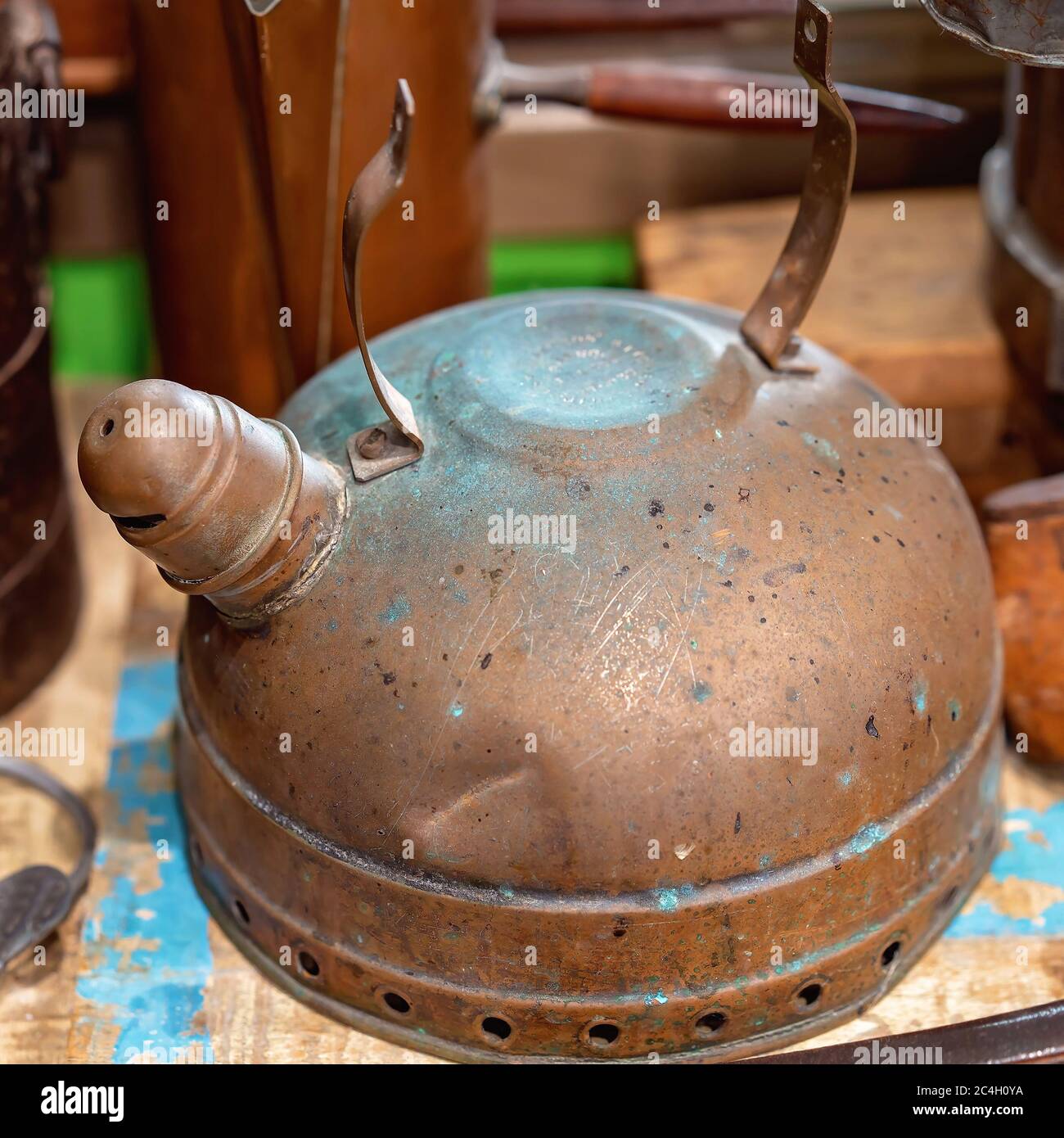 Antique metal kettle for boiling water on a gas or wood stove Stock Photo Alamy