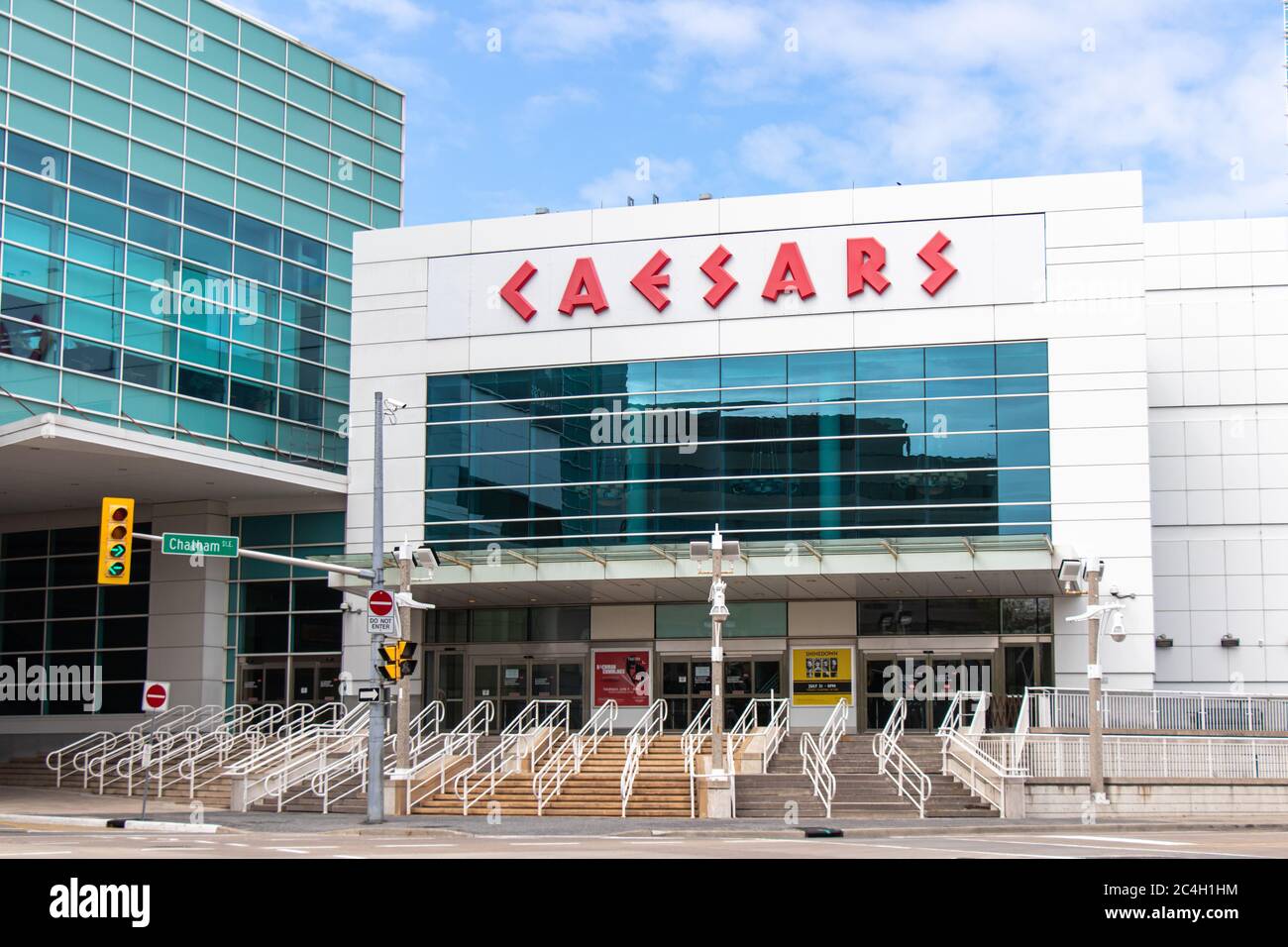 Caesars Windsor, hotel and casino entrance seen during closure due to the COVID-19 coronavirus pandemic. Stock Photo