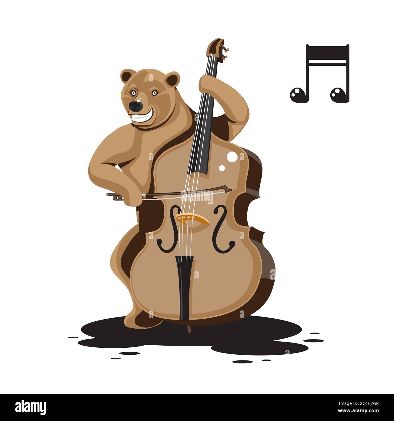 A bear plays a double bass note sign on a white isolated background. Cartoon character. Vector image Stock Vector