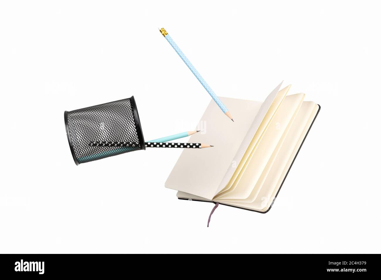 Office supplies stationery levitate over white background Stock Photo
