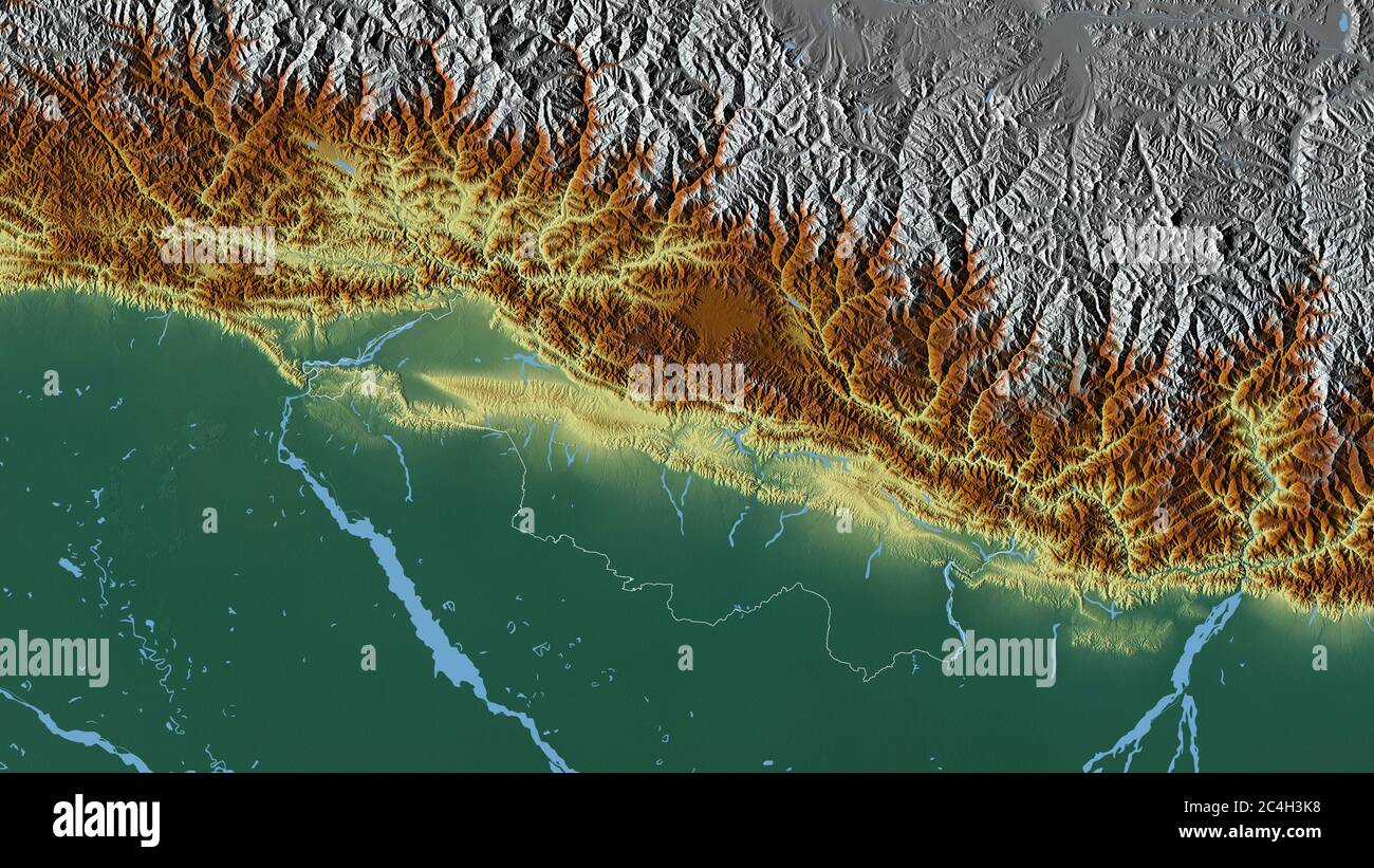 Central, development region of Nepal. Colored relief with lakes and ...
