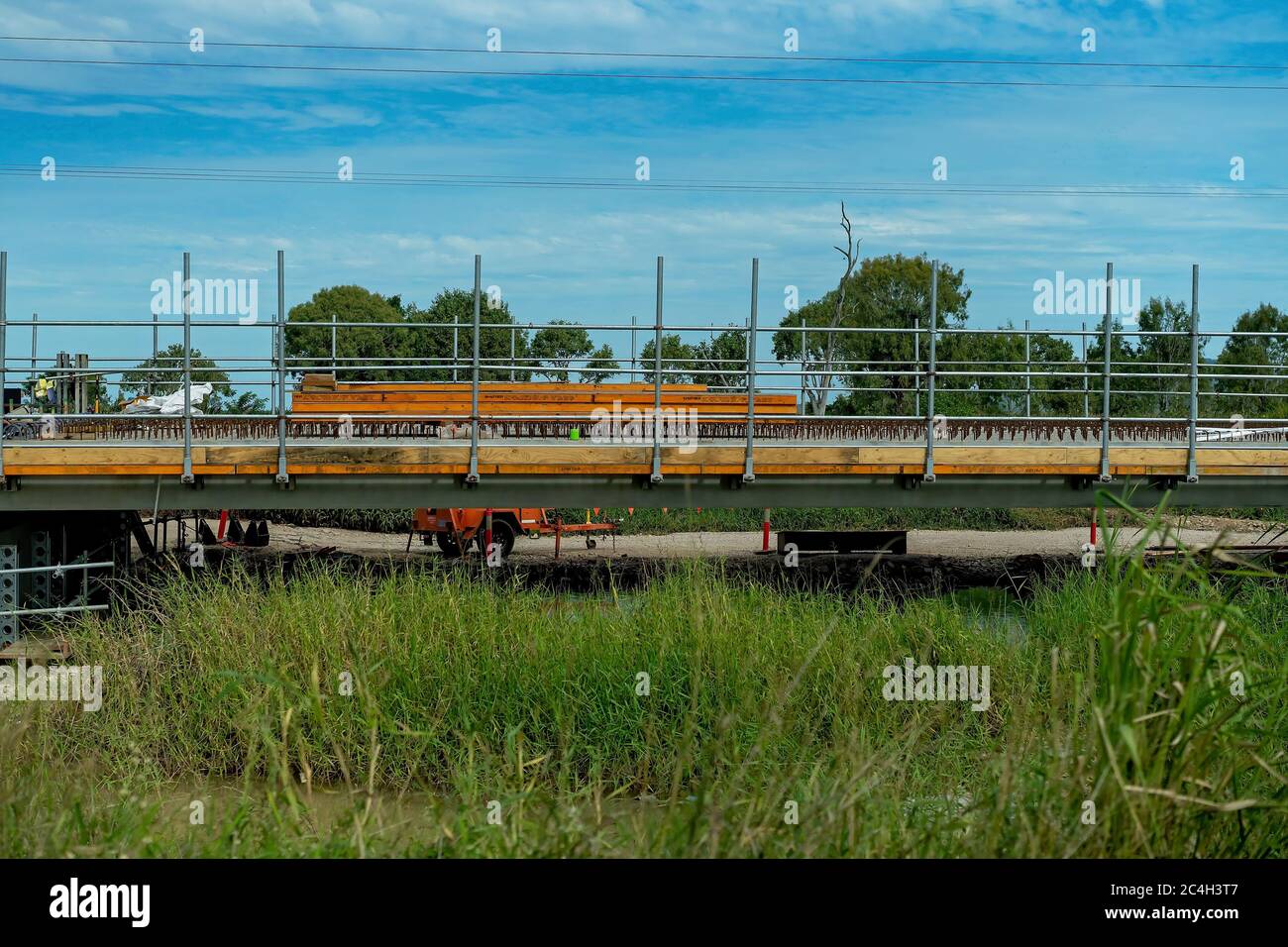 Construction of a railway bridge over country wetlands Stock Photo Alamy