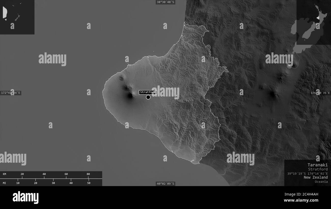 Taranaki Regional Council Maps Taranaki, Regional Council Of New Zealand. Grayscaled Map With Lakes And  Rivers. Shape Presented Against Its Country Area With Informative Overlays.  3 Stock Photo - Alamy