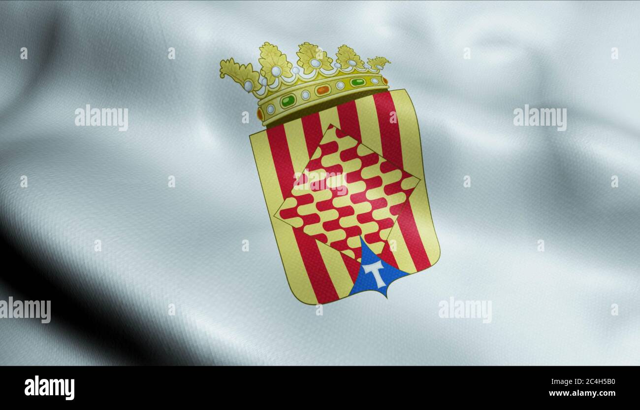 3D Illustration of a waving province flag of Tarragona (Spain country