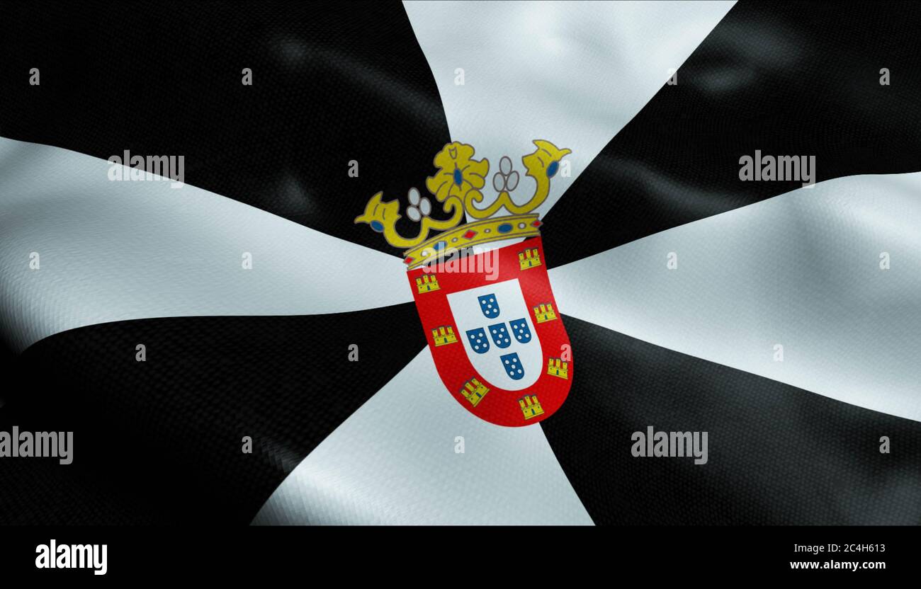 3D Waving Spain City Flag of Ceuta Closeup View Stock Photo