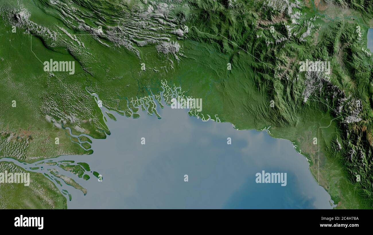 Gulf, province of Papua New Guinea. Satellite imagery. Shape outlined  against its country area. 3D rendering Stock Photo - Alamy