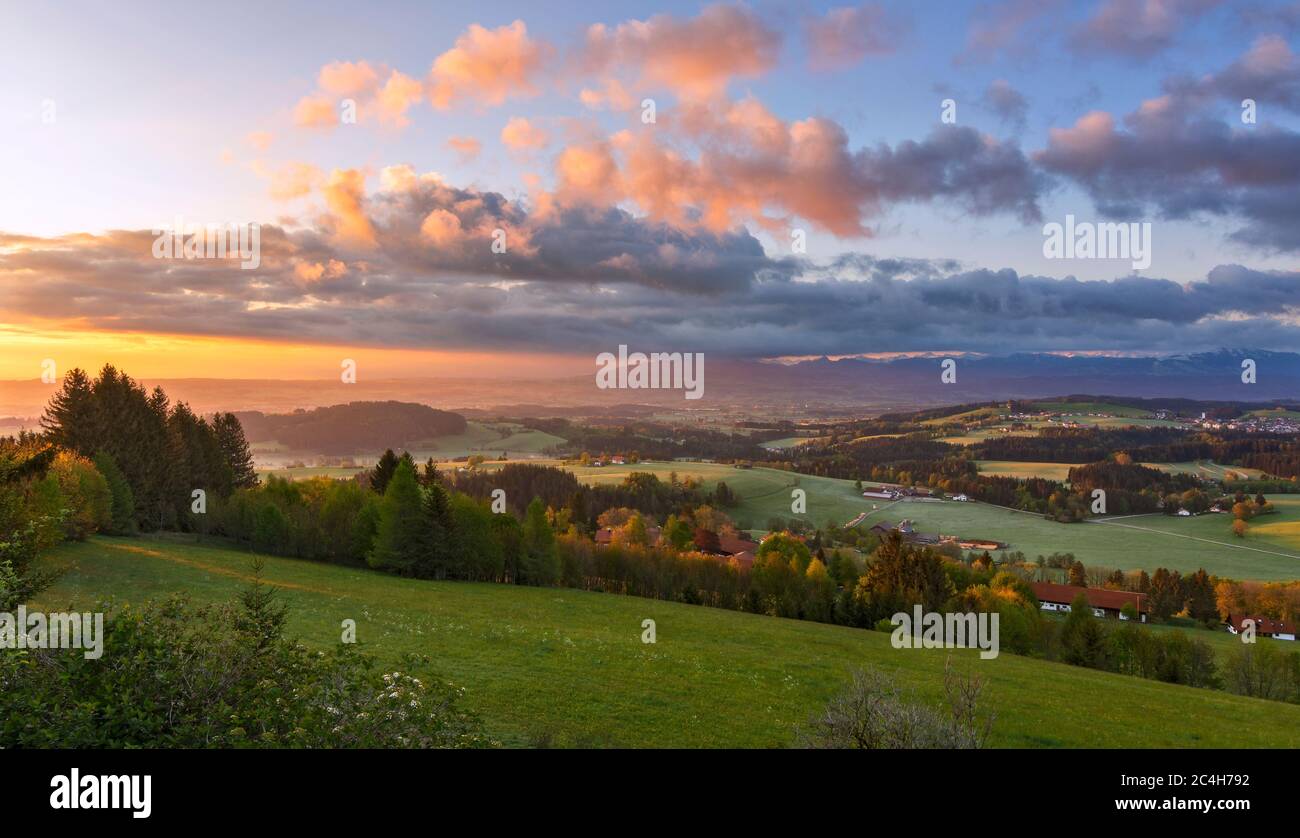 Colorful sunrise in the Allgau region. Bavaria, Germany Stock Photo