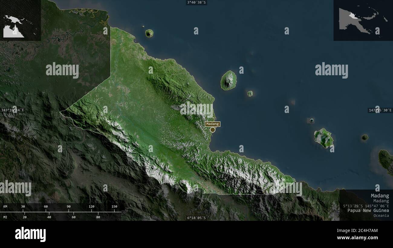 Madang, province of Papua New Guinea. Satellite imagery. Shape