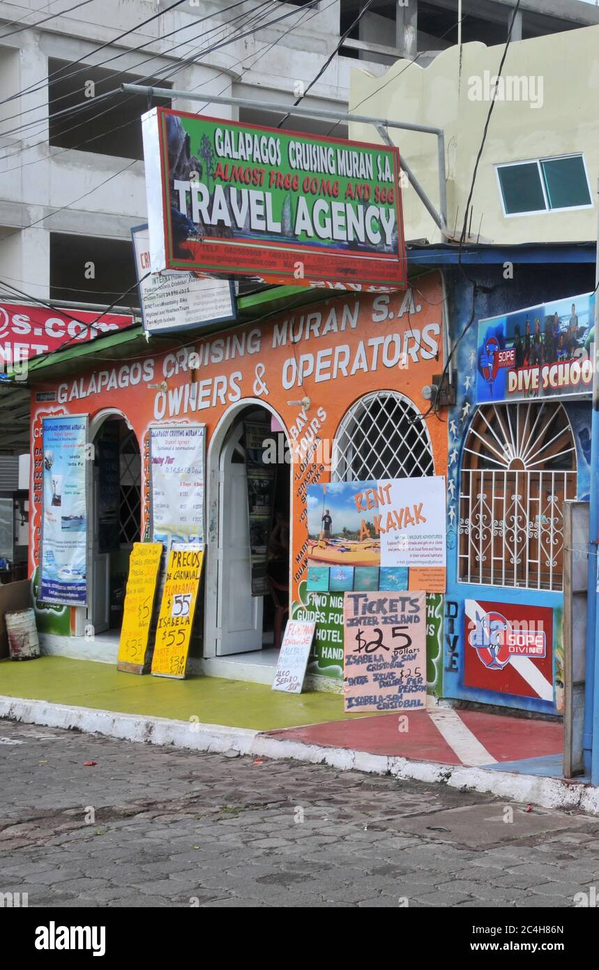 travel agency, Puerto Aroya, Santa Cruz island Galapagos islands, Ecuador Stock Photo