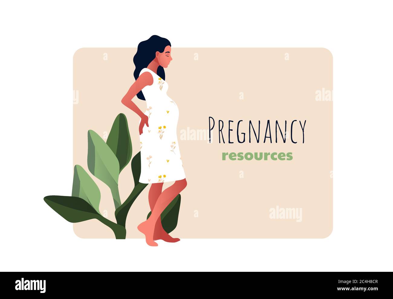 Pregnancy resources type. Sad and pregnant girl.  Stock Vector