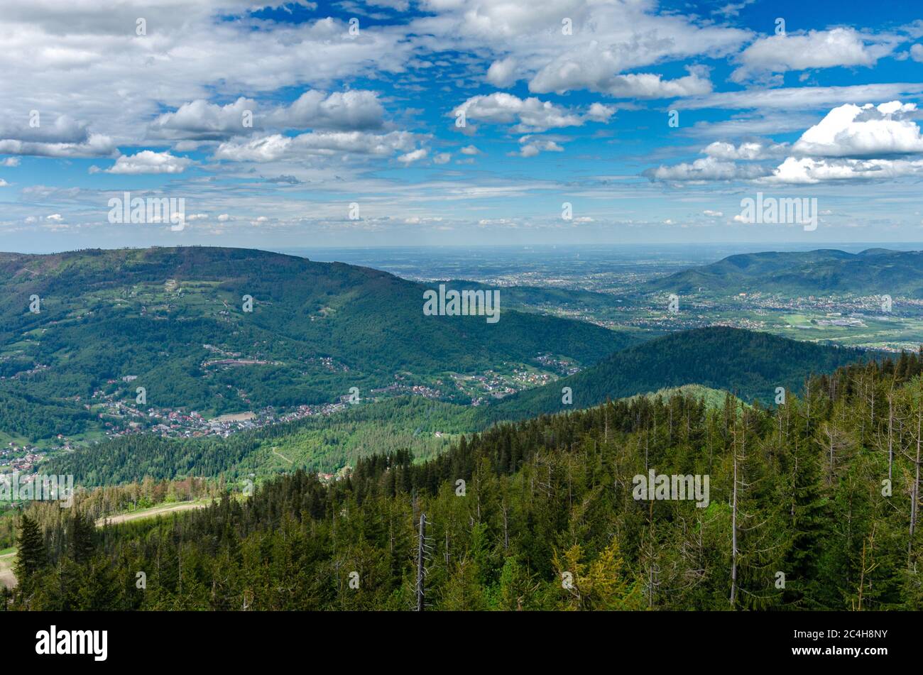 Panorama of Szczyrk and surrounding mountain range Stock Photo