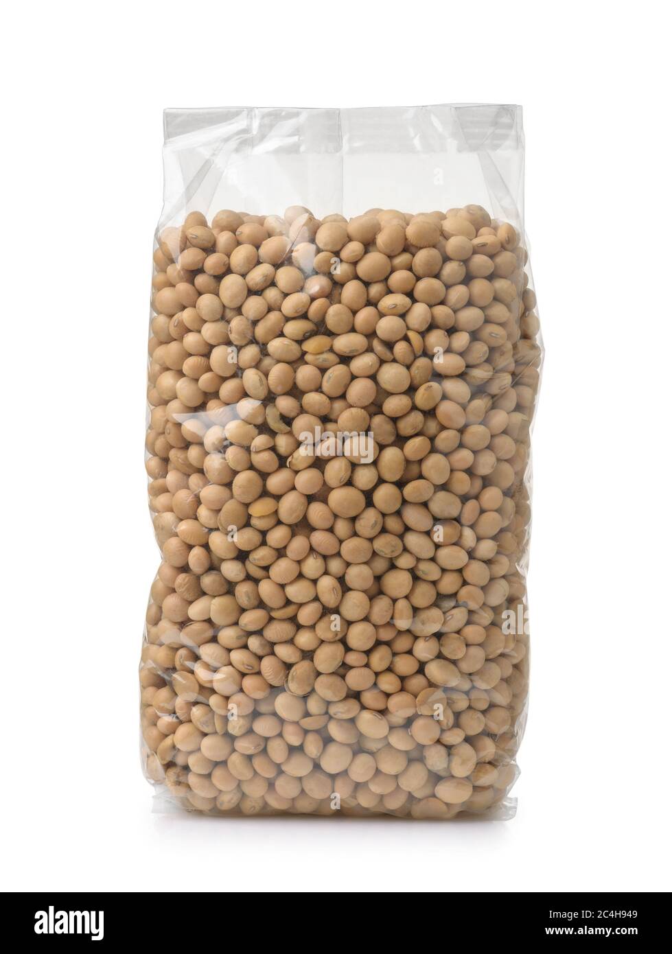 Plastic transparent bag of dried soybeans isolated on white Stock Photo