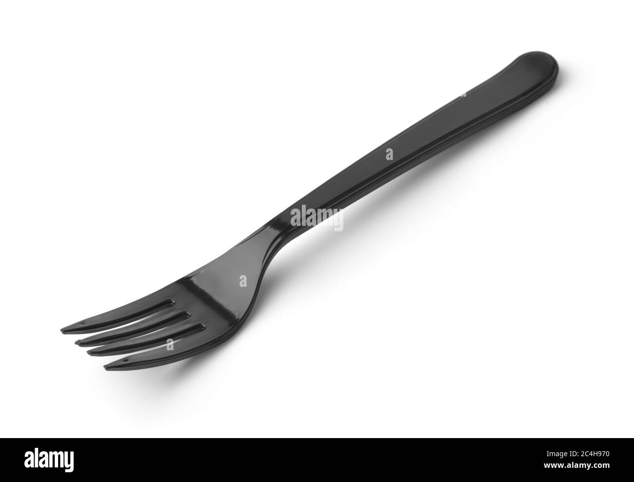 Disposable black plastic fork isolated on white Stock Photo