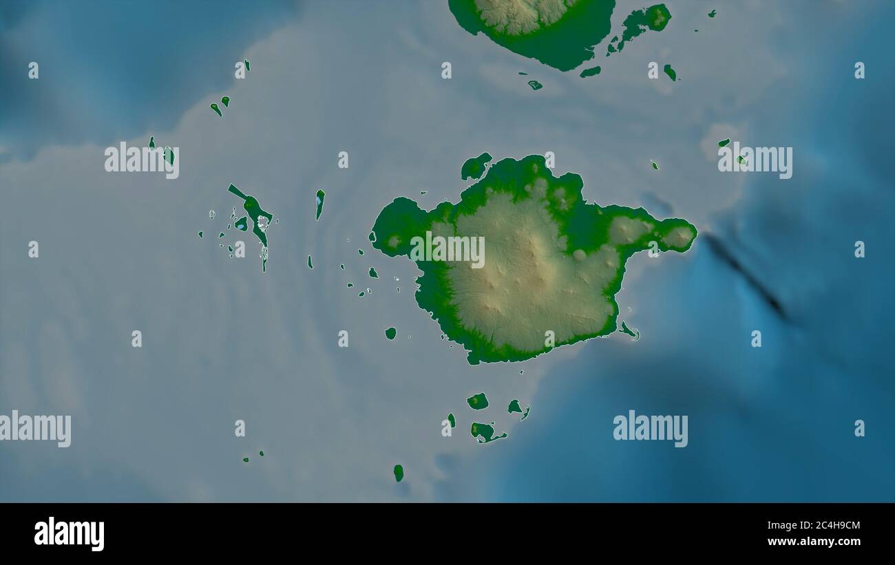 Basilan, province of Philippines. Colored shader data with lakes and rivers. Shape outlined against its country area. 3D rendering Stock Photo