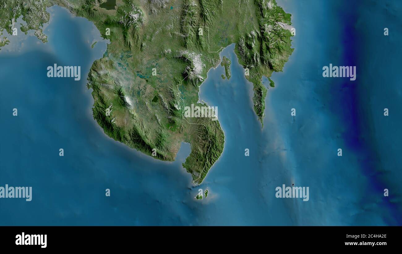 Davao del Sur, province of Philippines. Satellite imagery. Shape outlined against its country area. 3D rendering Stock Photo