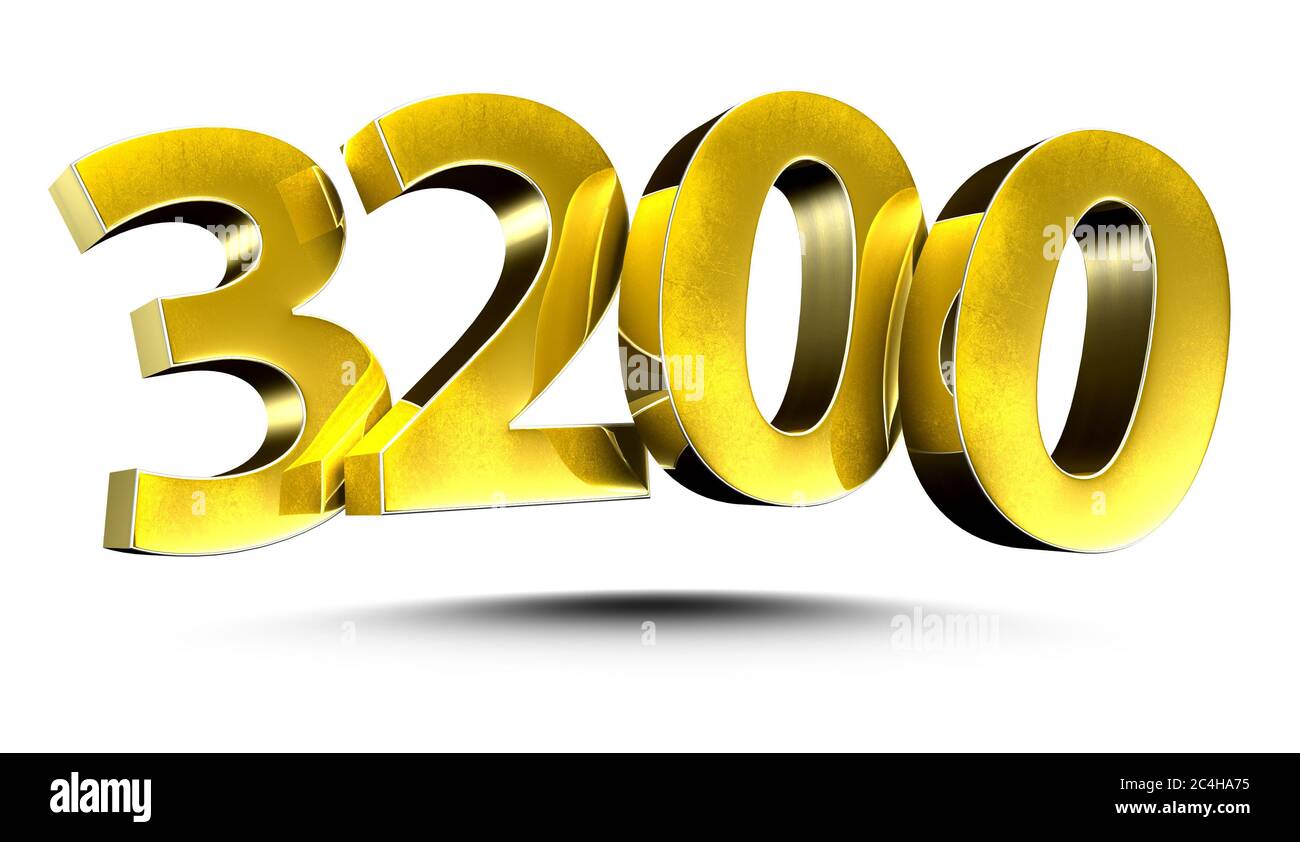 3D illustration Numbers 3200 Gold isolated on a white background.(with Clipping Path) Stock Photo