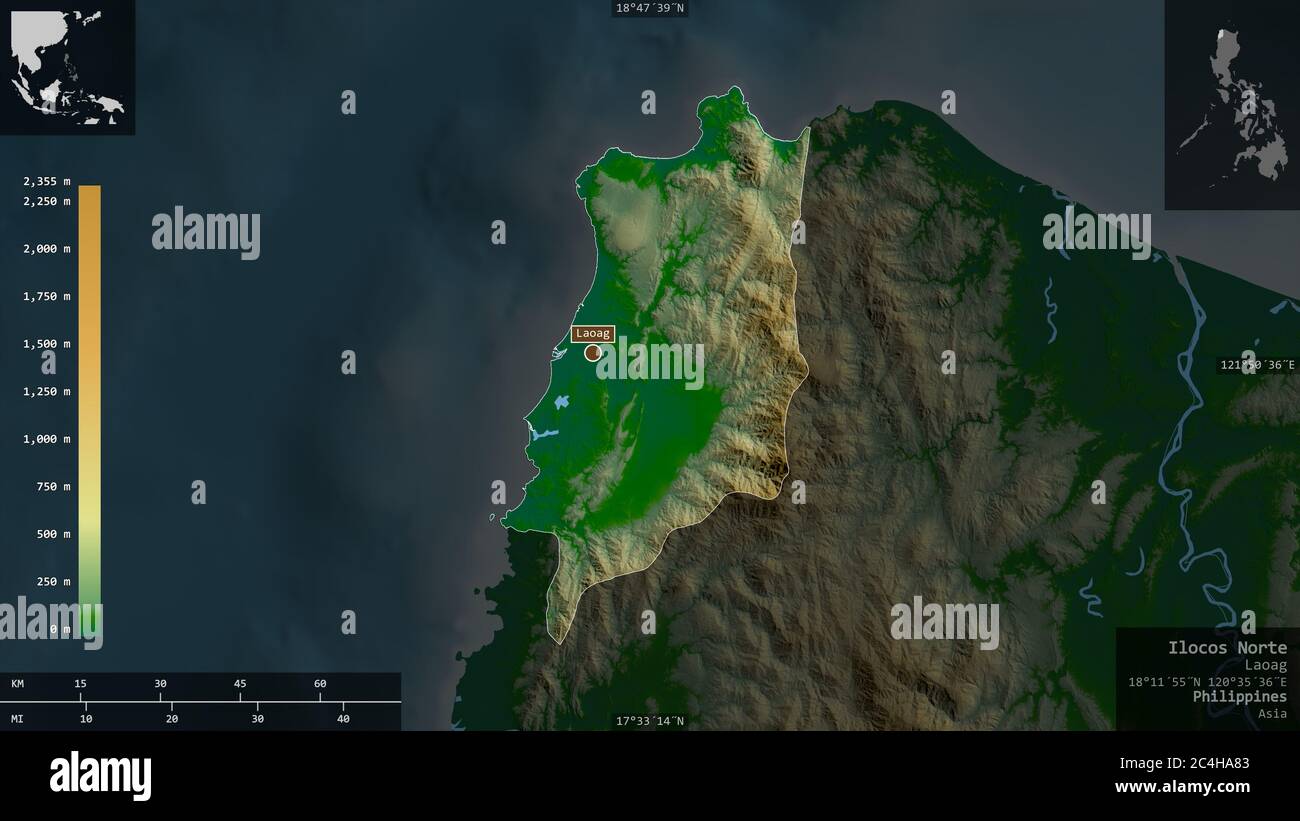 Ilocos Rivers Ilocos Norte, province of Philippines. Colored shader data with lakes ...