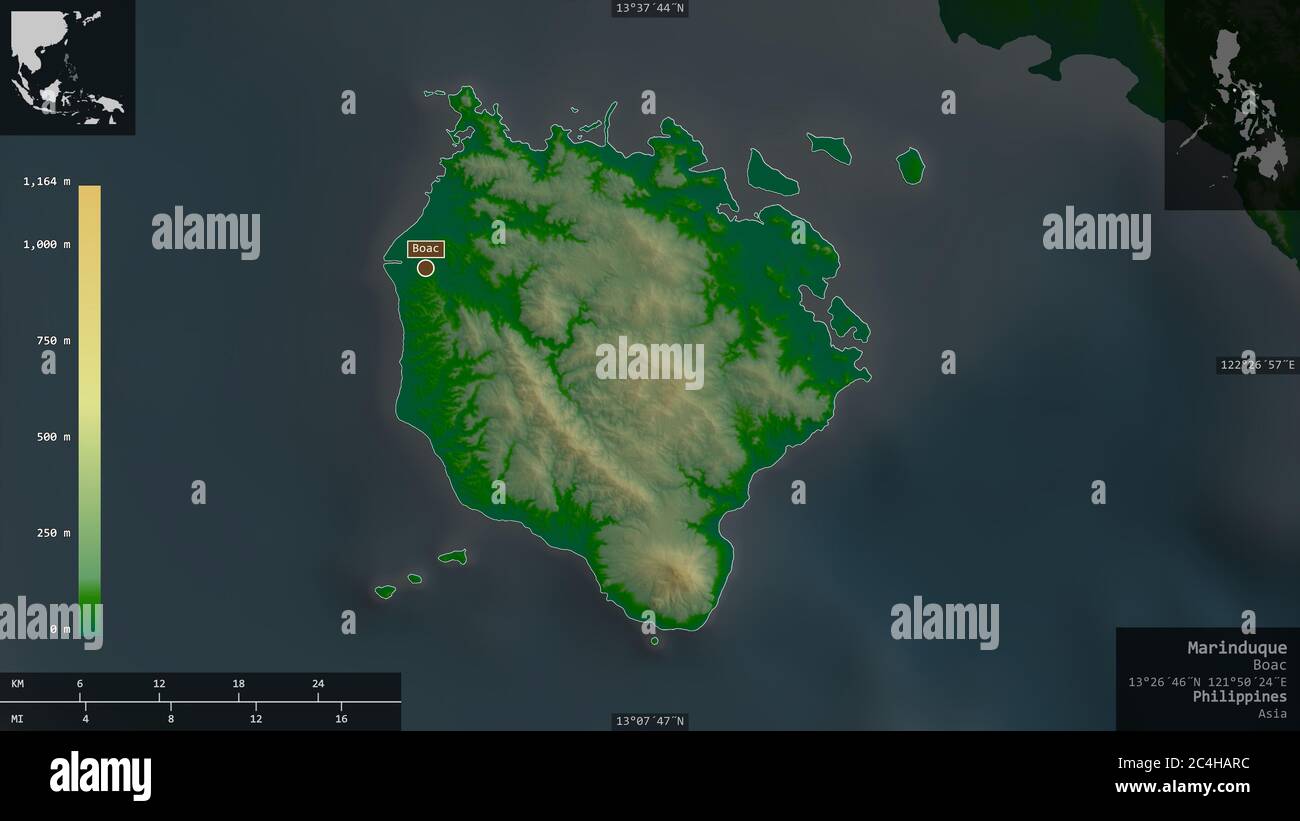 Marinduque, province of Philippines. Colored shader data with lakes and