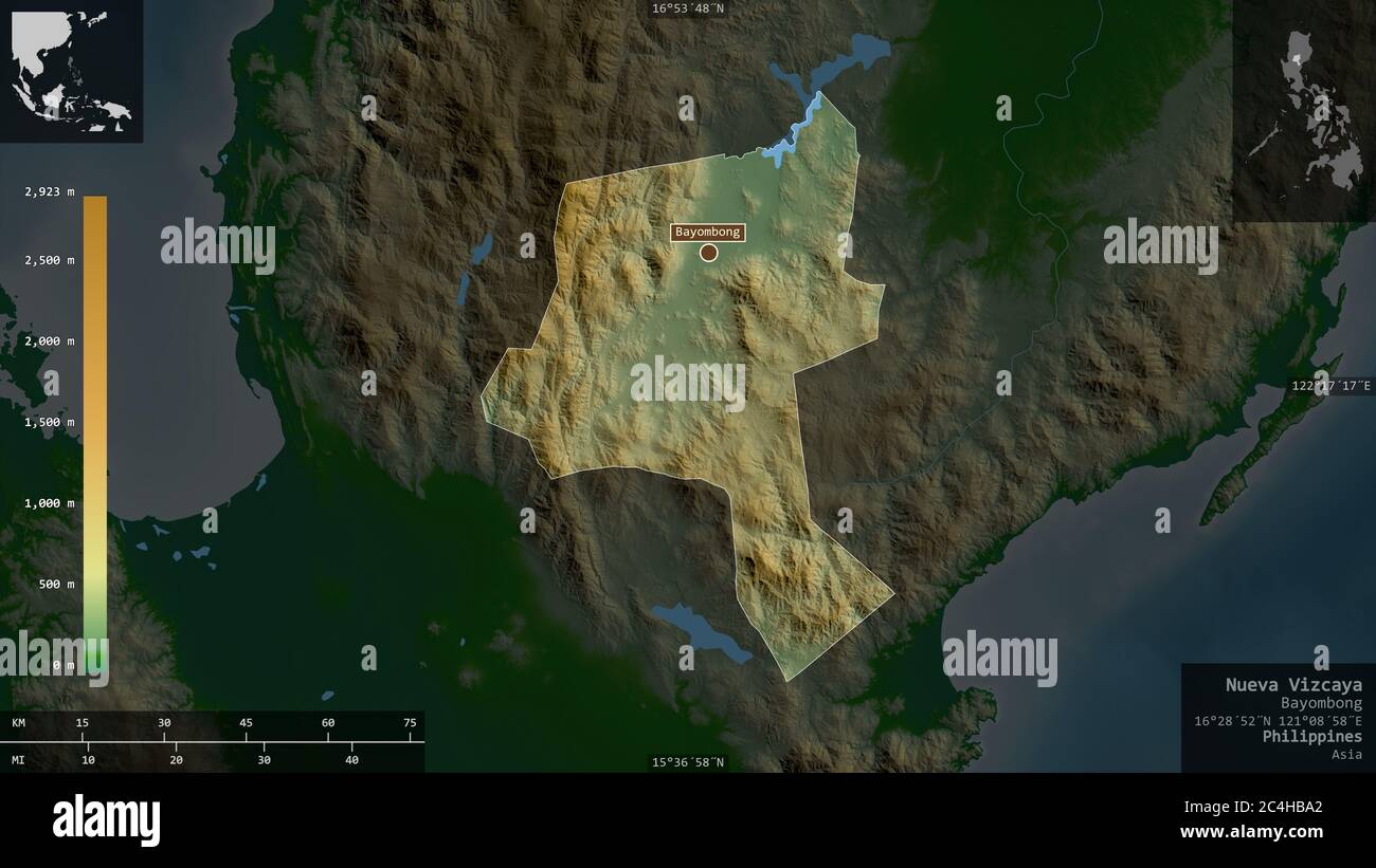 Nueva Vizcaya, province of Philippines. Colored shader data with lakes ...
