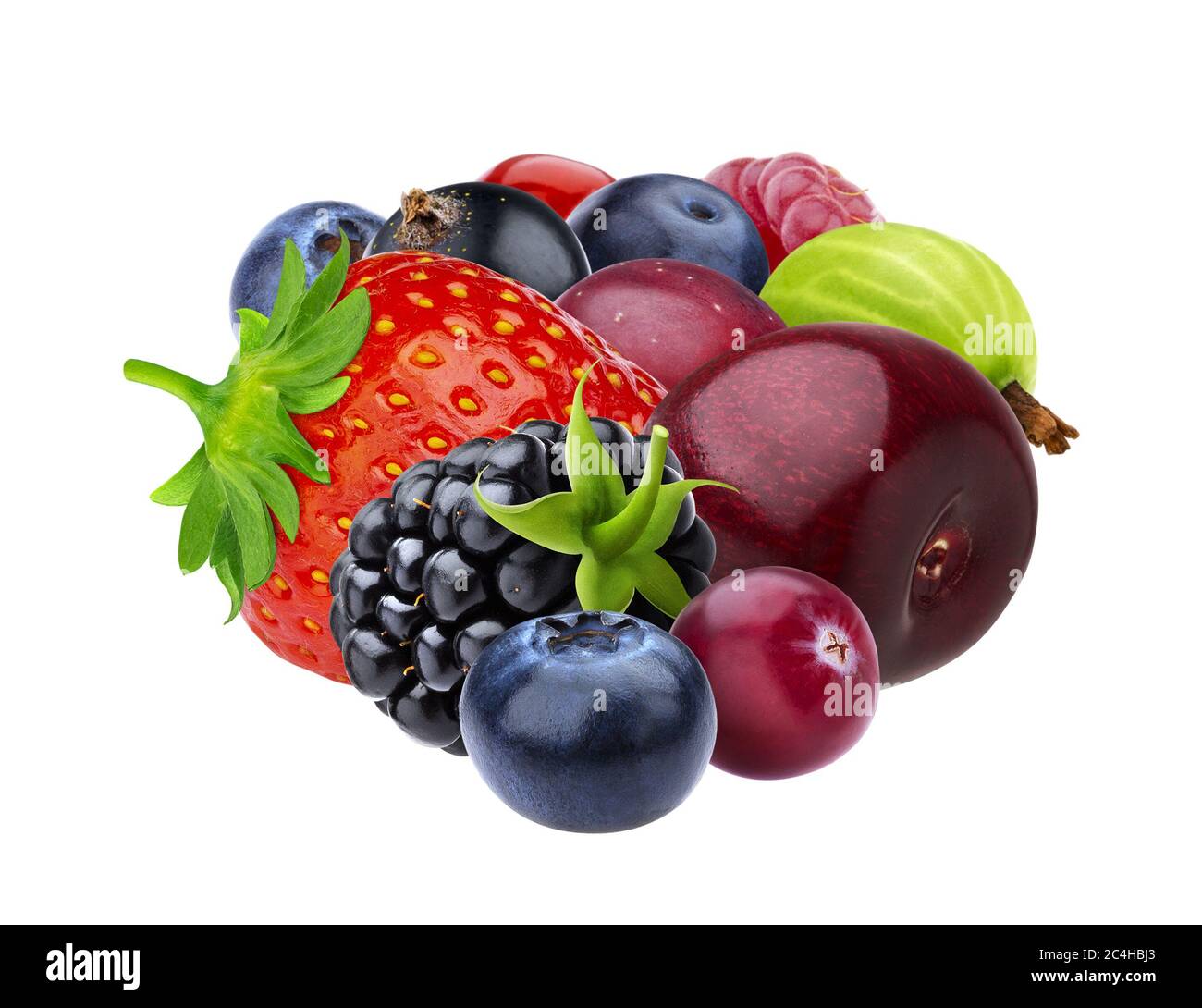 Pile of different forest berries isolated on white background Stock Photo