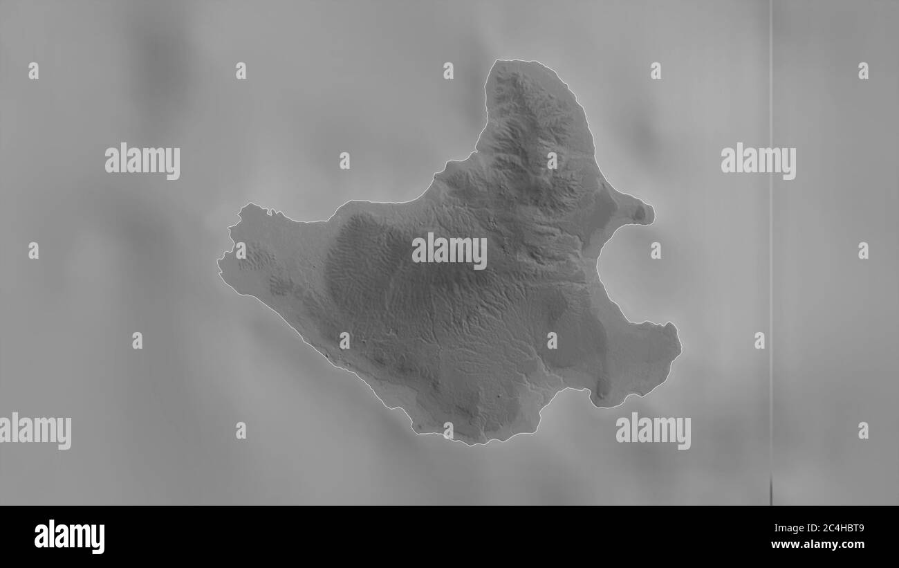 Siquijor, province of Philippines. Grayscaled map with lakes and rivers. Shape outlined against its country area. 3D rendering Stock Photo