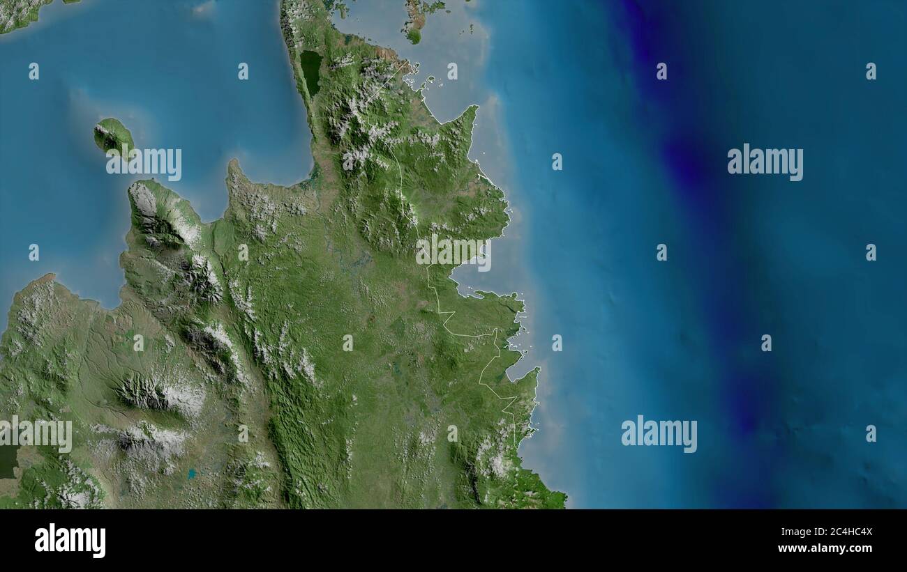 Surigao del Sur, province of Philippines. Satellite imagery. Shape outlined against its country area. 3D rendering Stock Photo