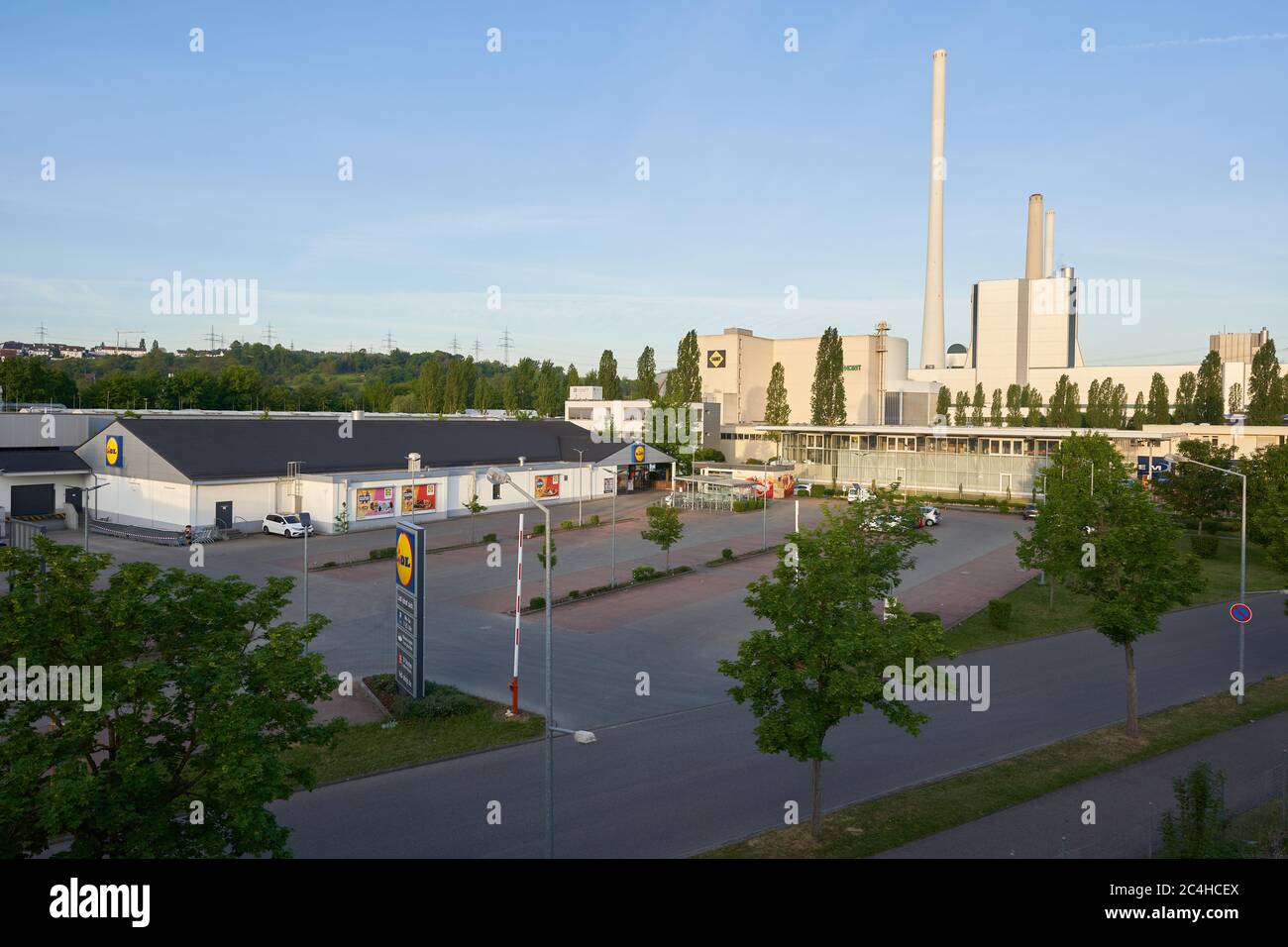 Altbach, Germany - May 08, 2020: The Altbach / Deizisau thermal power station is a hard coal-fired power station in Baden-Wuerttemberg. Stock Photo