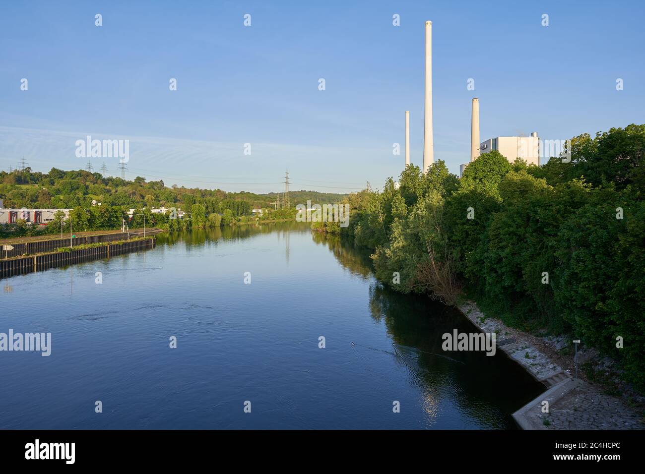 Altbach, Germany - May 08, 2020: The Altbach / Deizisau thermal power station is a hard coal-fired power station in Baden-Wuerttemberg. Stock Photo