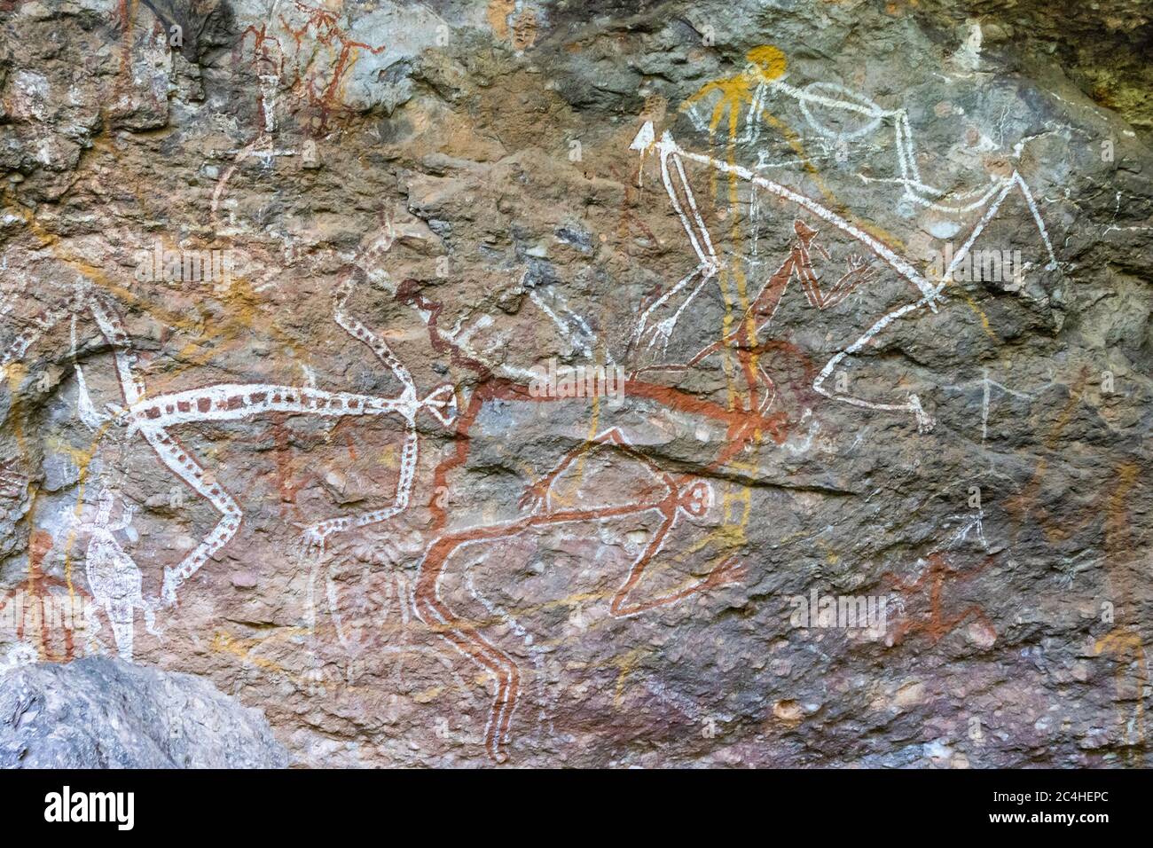 Burrungkuy, Australia - March 12th, 2020: Native aboriginal rock art depicting aboriginal people, animals and spirits Photo - Alamy