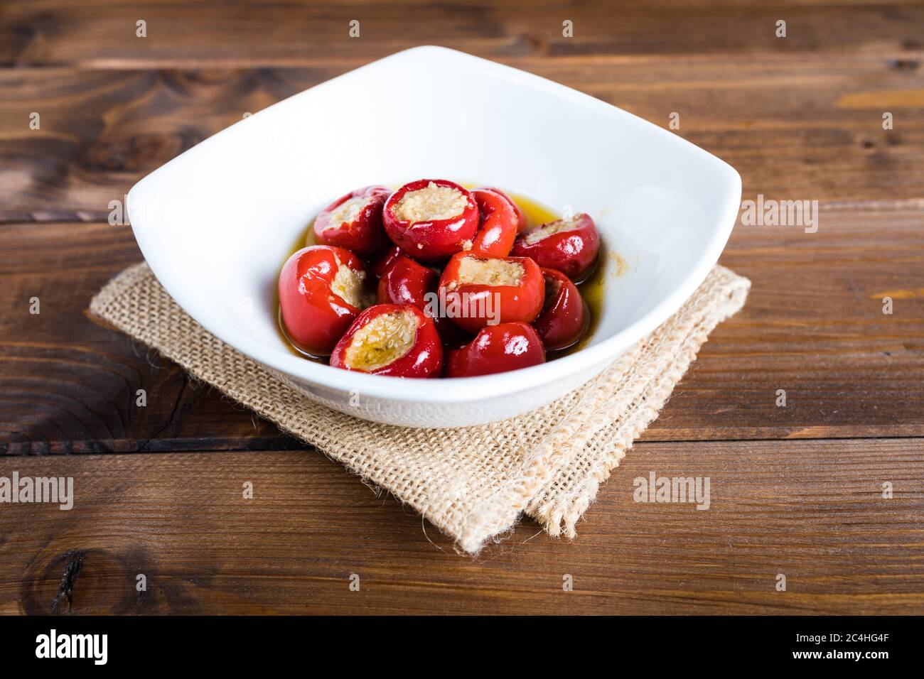 Cherry peppers with tuna in extra virgin olive oil Stock Photo