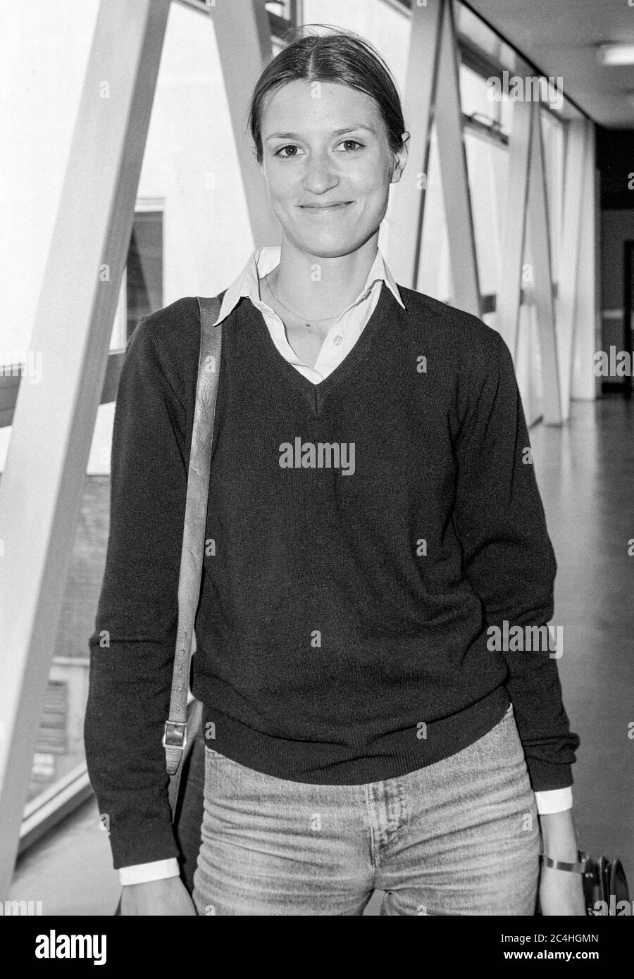 Russian violinist Viktoria Mullova arriving in London in April 1984