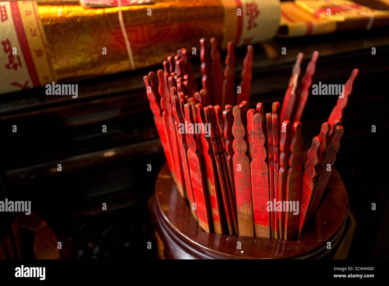 Fortune sticks in the temple.Seam Si, Chi Chi Sticks or Esiimsi. Stock Photo