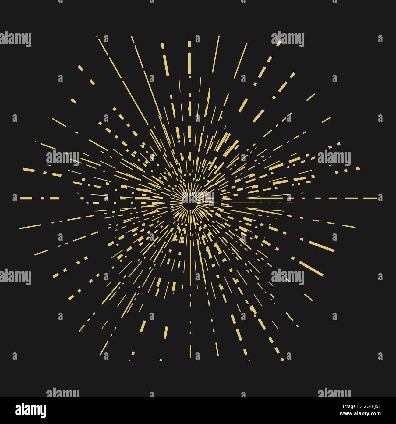 Gold vintage sun rays in shape of star on black background. Template for design. Vector illustration. Stock Vector