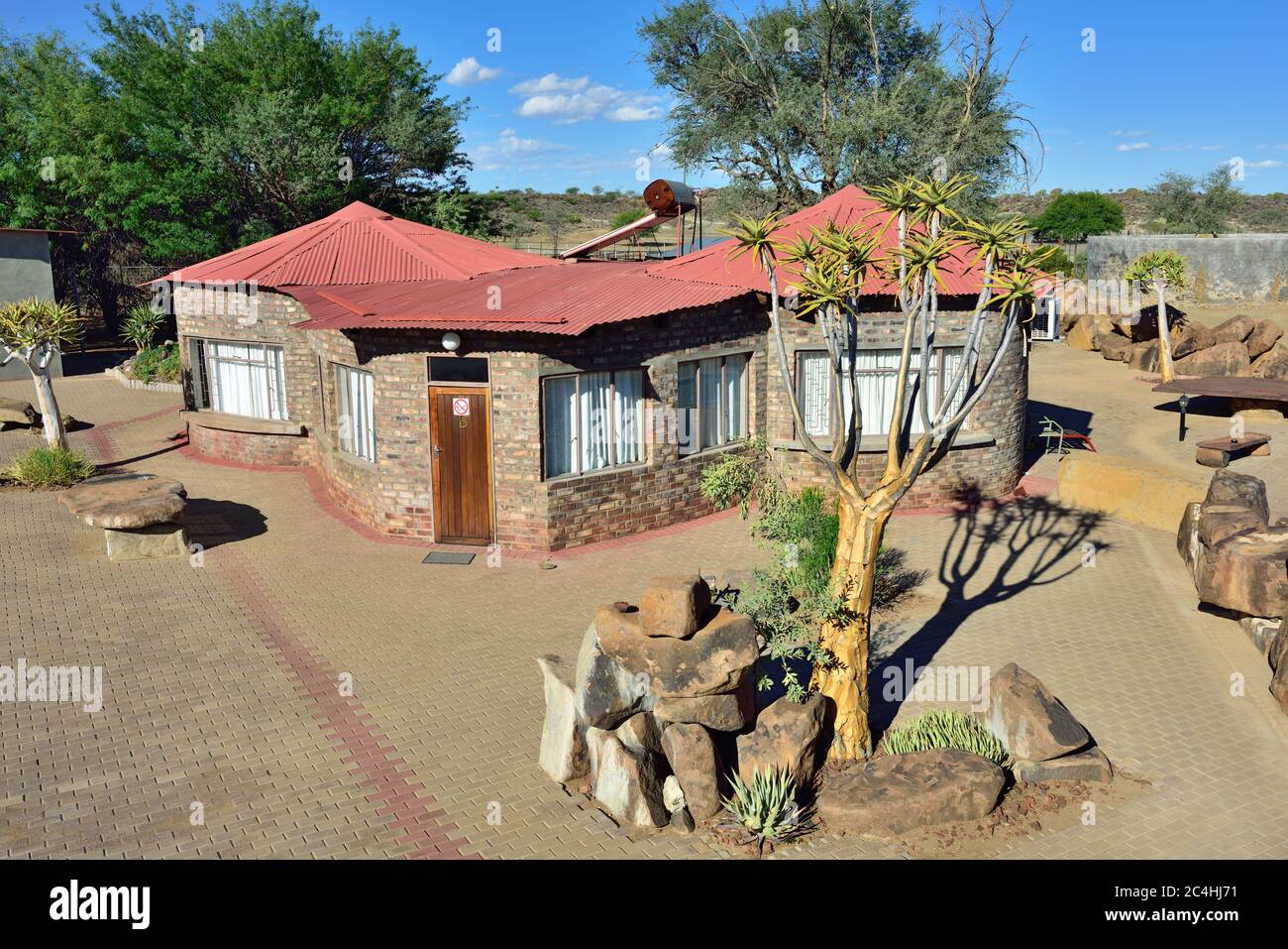 KEETMANSHOOP, NAMIBIA - JAN 25, 2016: Accommodation units in Quivertree Forest Rest Camp,  where visitors can explore the ancient and famous Quivertre Stock Photo