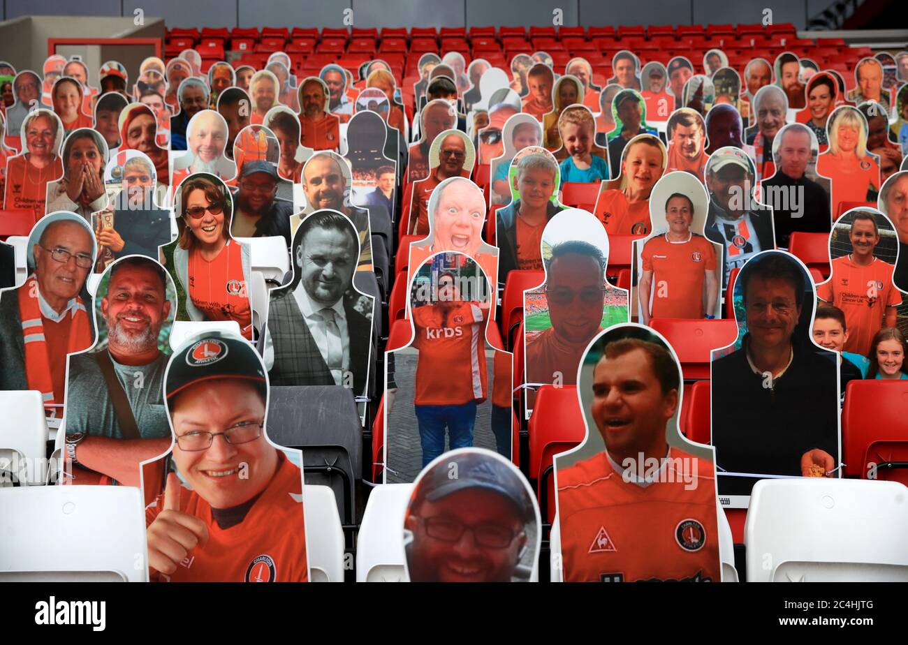 Cardboard cutout pictures of fans in the stands before the Sky Bet