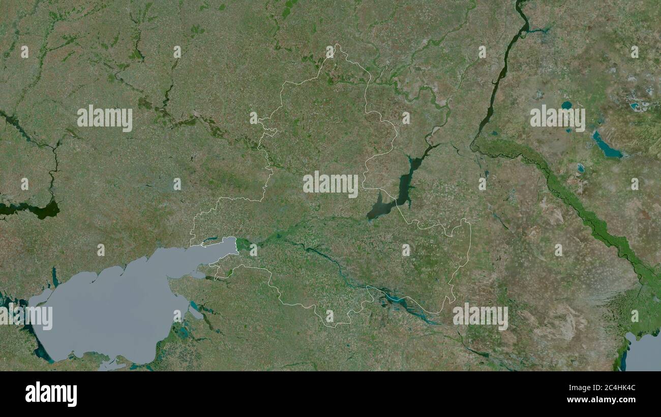 Rostov, region of Russia. Satellite imagery. Shape outlined against its country area. 3D rendering Stock Photo